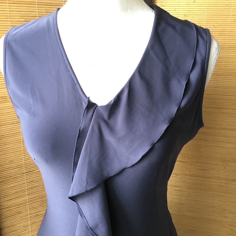 Tahari Navy Ruffle Midi Dress - Picture 2 of 6
